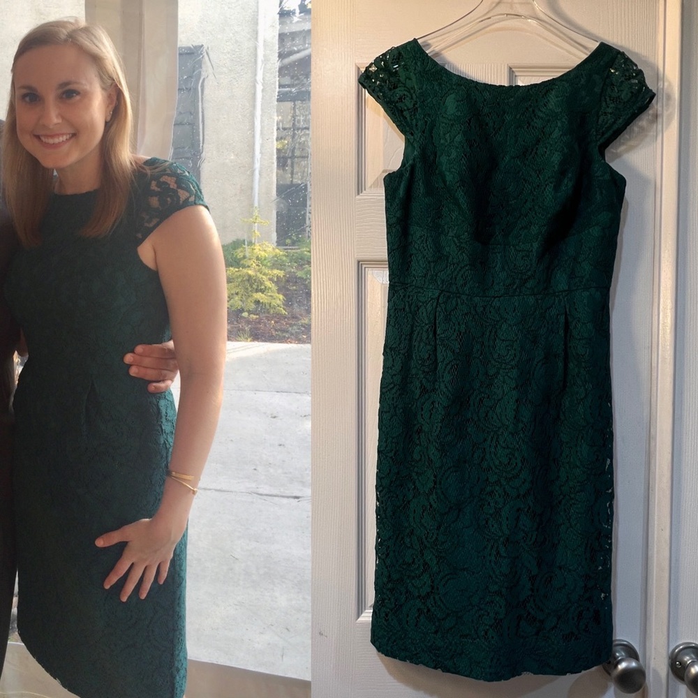 J. Crew Elsa Dress in Leavers Lace, Jade Green, Size 6, EUC